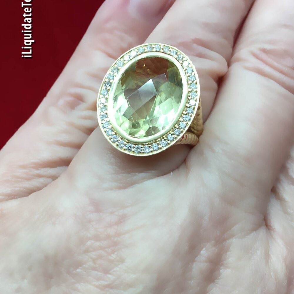 CUSTOM  9.25CTW Yurman-Style 18K Yellow Gold, Citrine and Diamond Cocktail Ring - Picture 7 of 14